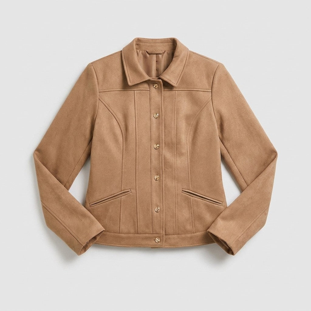Casaca de Suede Texturado Camel en plano