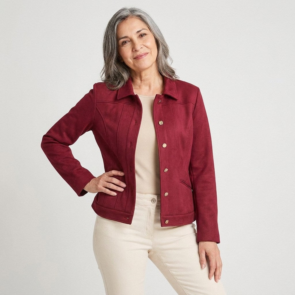 Casaca de Suede Texturado Rojo en modelo adulta