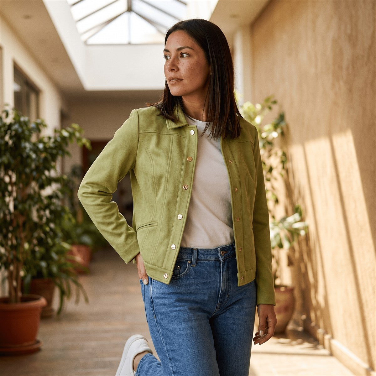 Casaca de Suede Texturado Verde lifestyle