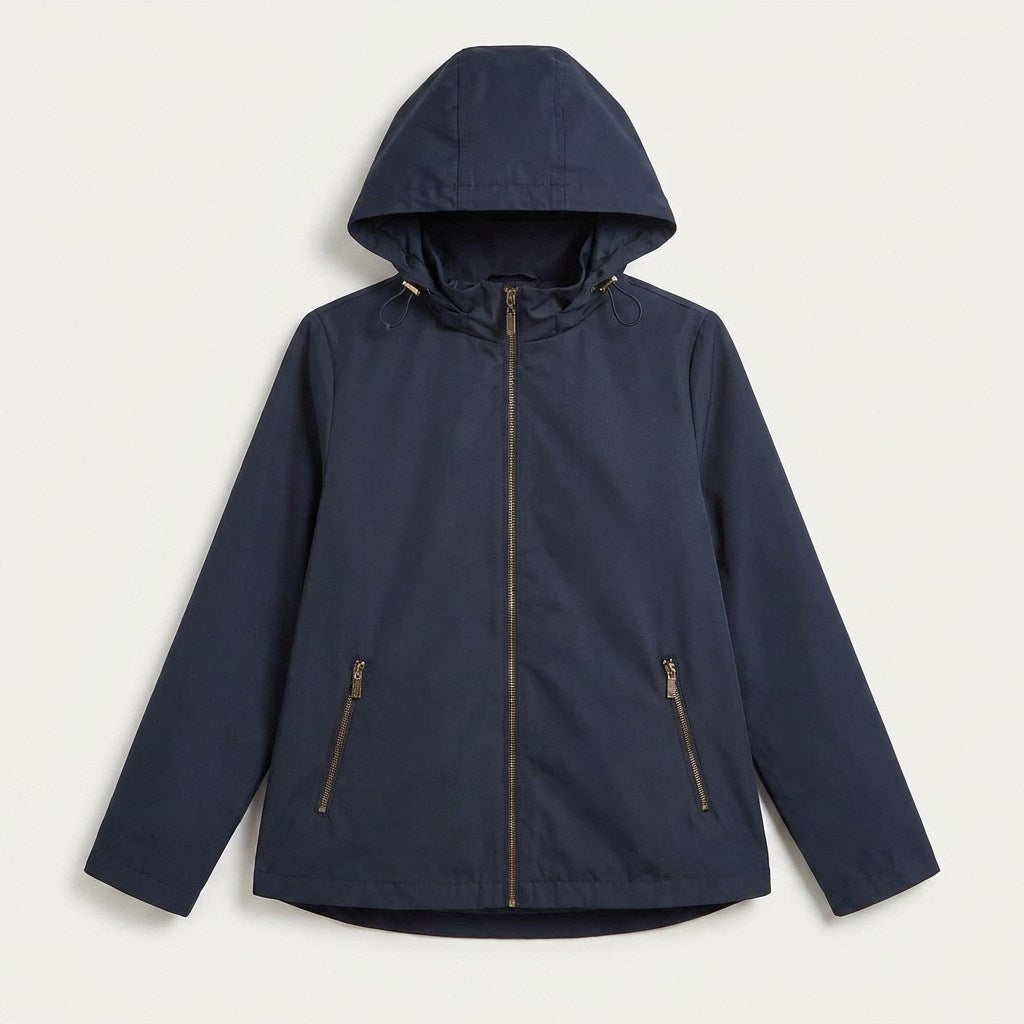 Casaca Corta Viento con Gorro Azul en plano
