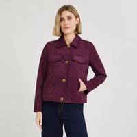 Casaca de Suede con Aplicación en Cuello y Bolsillos Morado