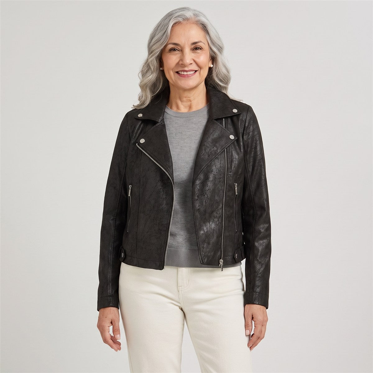 Casaca Biker de Suede Negro en modelo adulta
