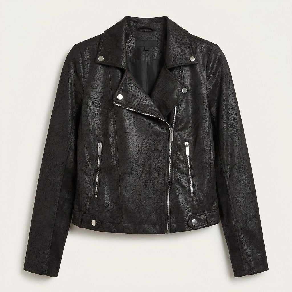 Casaca Biker de Suede Negro en plano