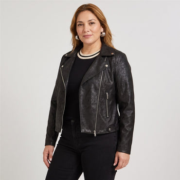 Casaca Biker de Suede Negro en modelo plus size