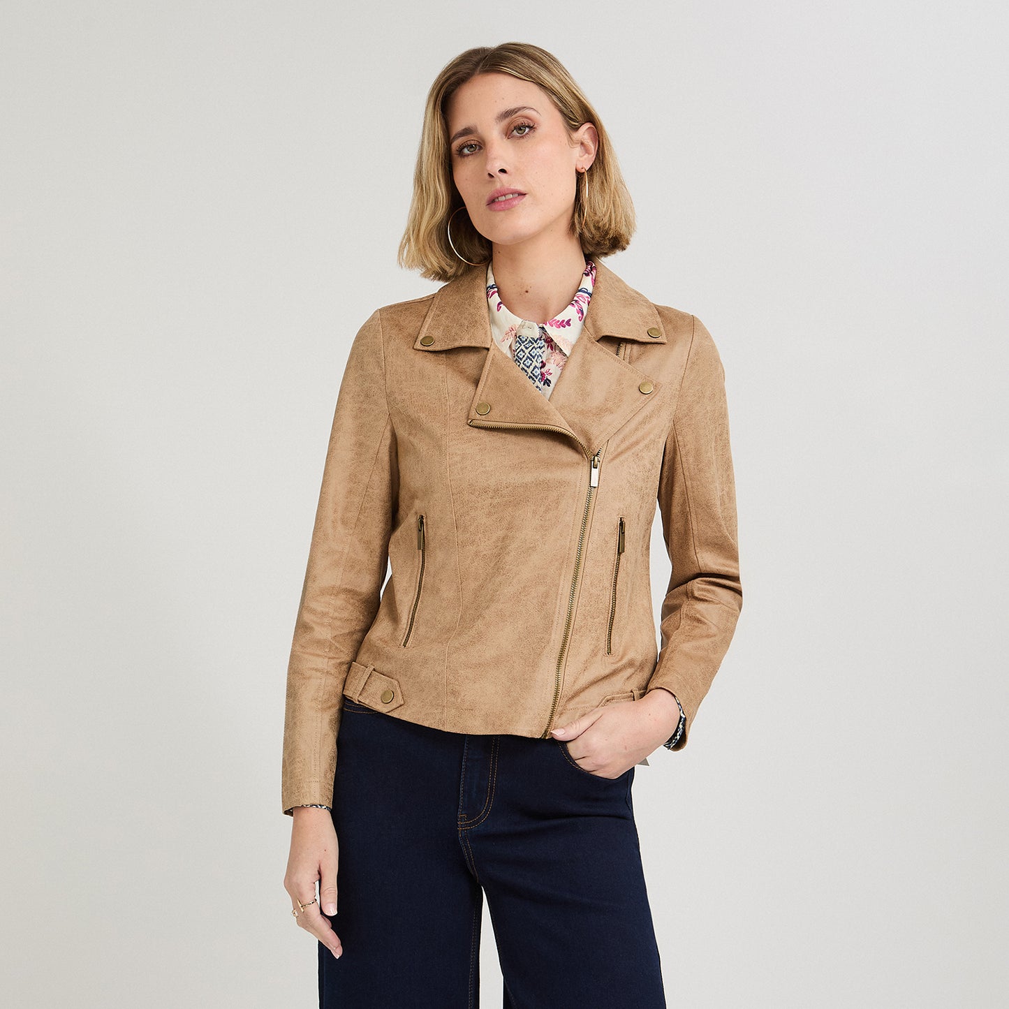 Casaca Biker de Suede Camel