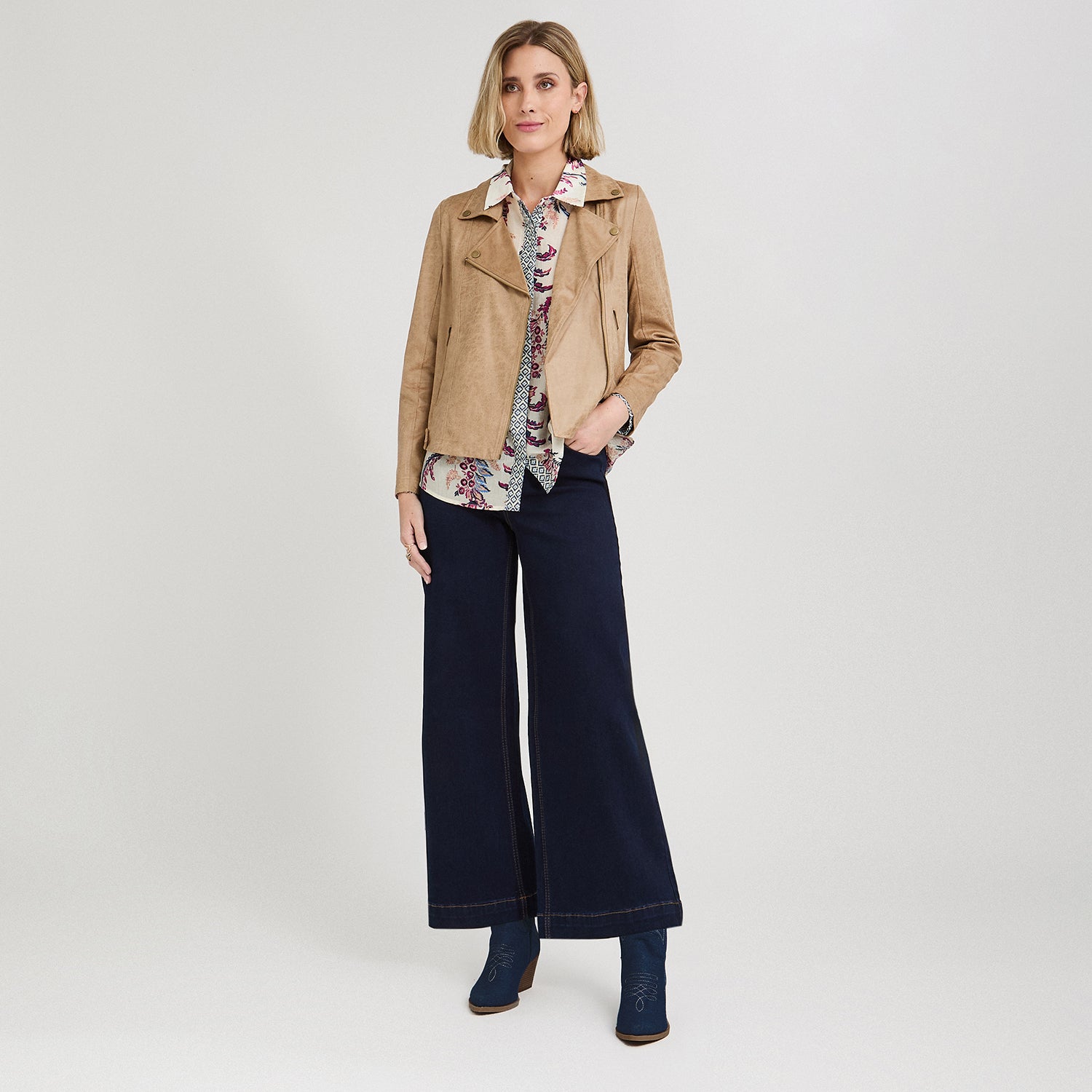 Casaca Biker de Suede Camel