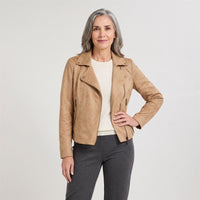 Casaca Biker de Suede Camel en modelo adulta