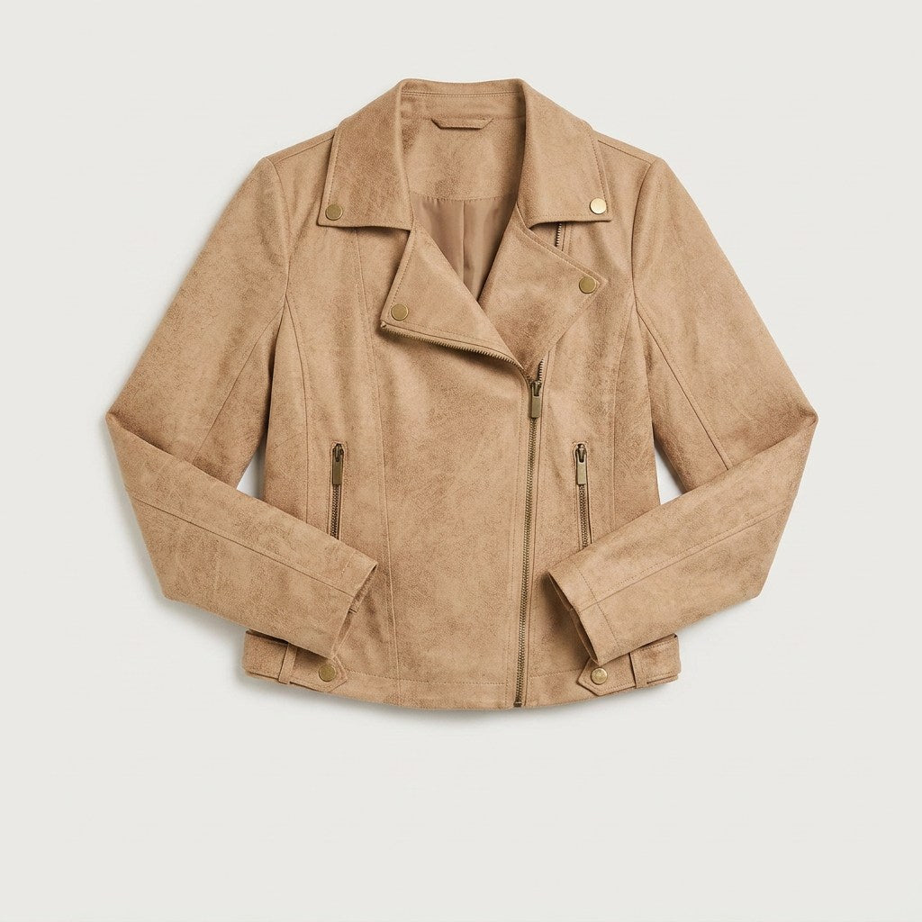 Casaca Biker de Suede Camel en plano