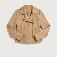 Casaca Biker de Suede Camel en plano