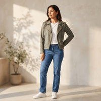 Casaca Biker de Suede Verde lifestyle