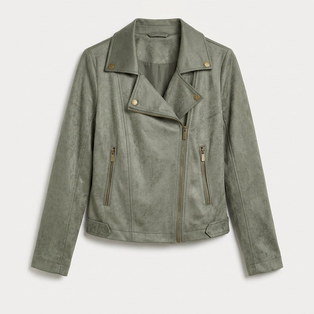 Casaca Biker de Suede Verde en plano