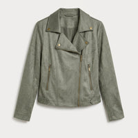 Casaca Biker de Suede Verde en plano