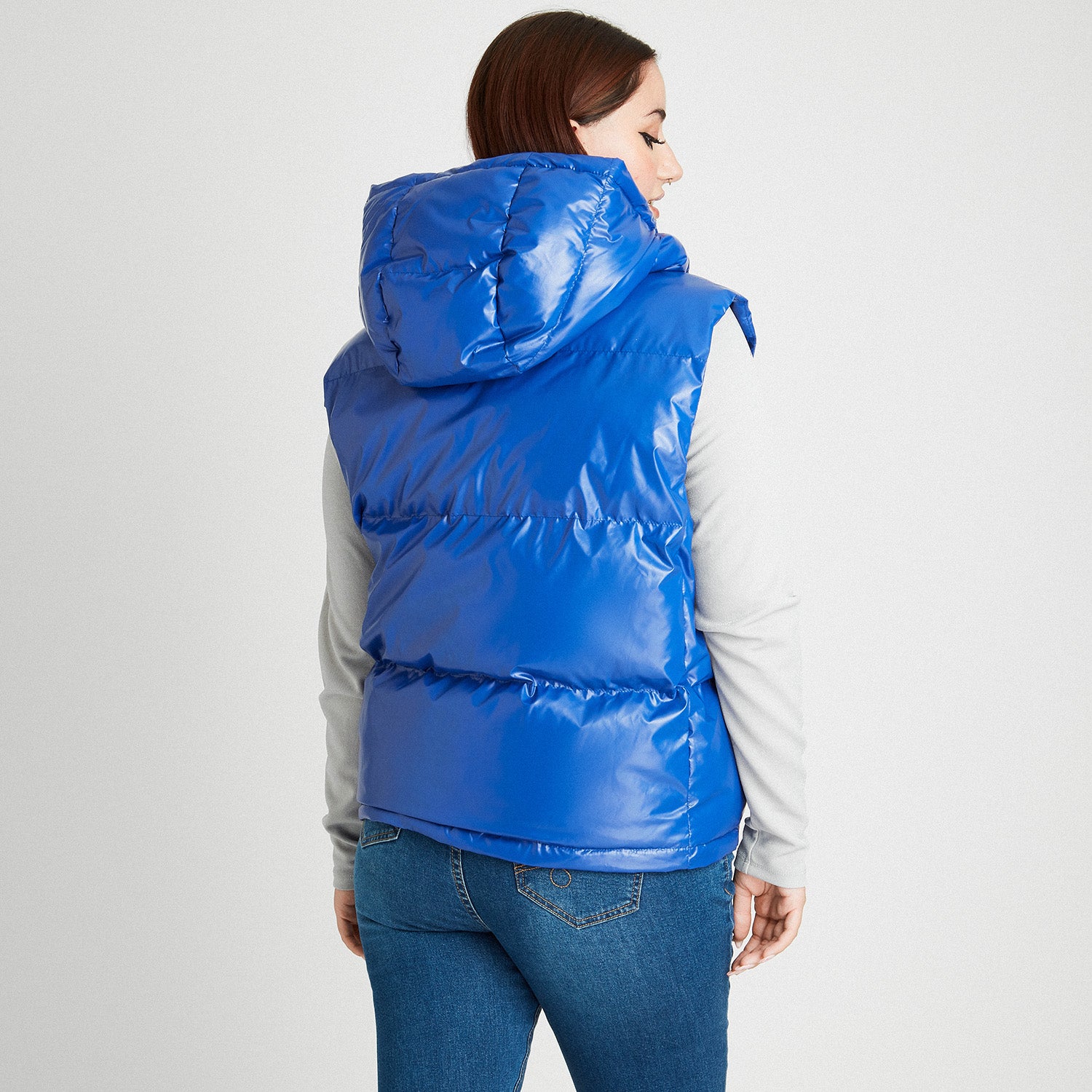 Parka Sin Manga Metalizada Azul