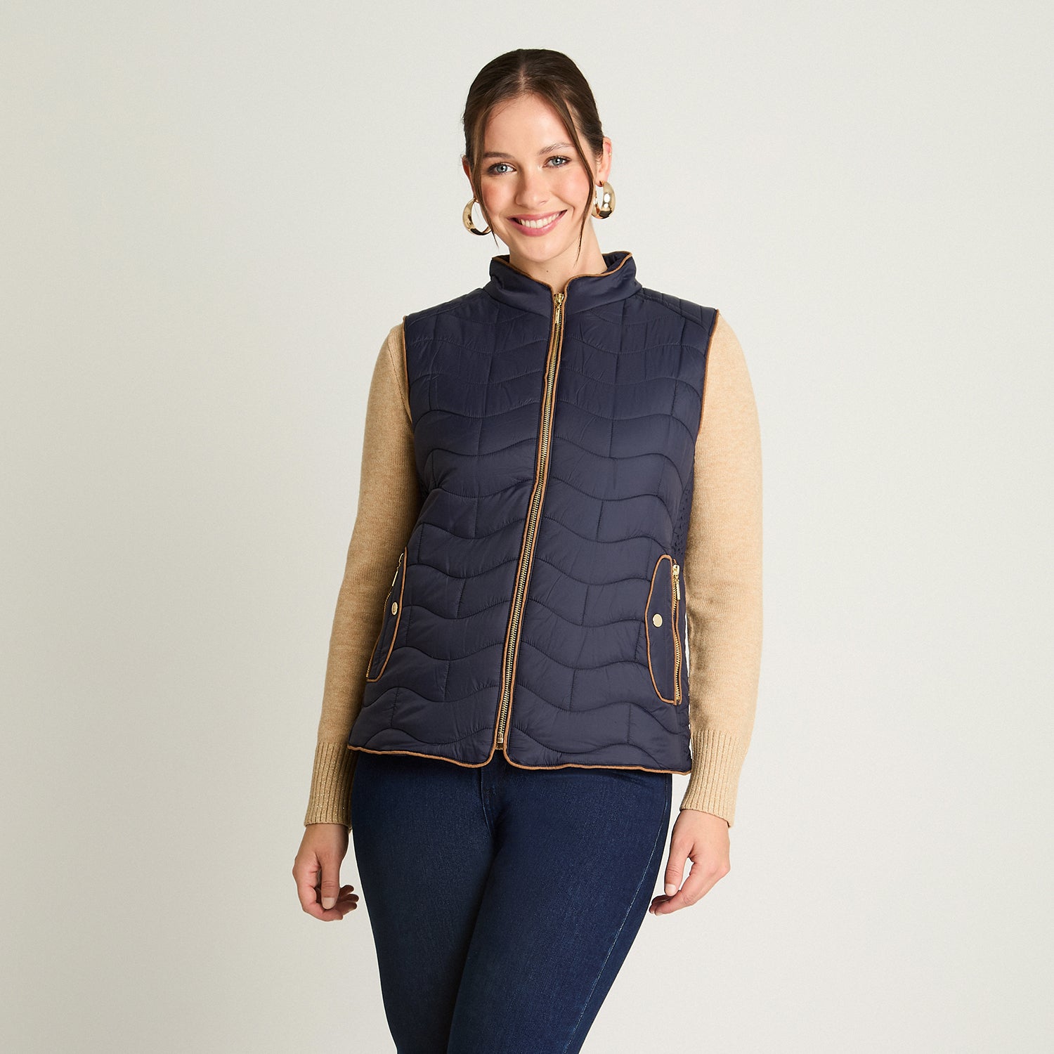 Parka Sin Mangas Con Contrastes De Pu Azul Lorenzo Di Pontti