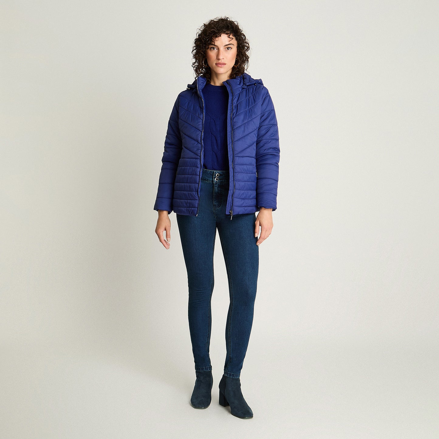 Parka Azul Con Gorro Desmontable