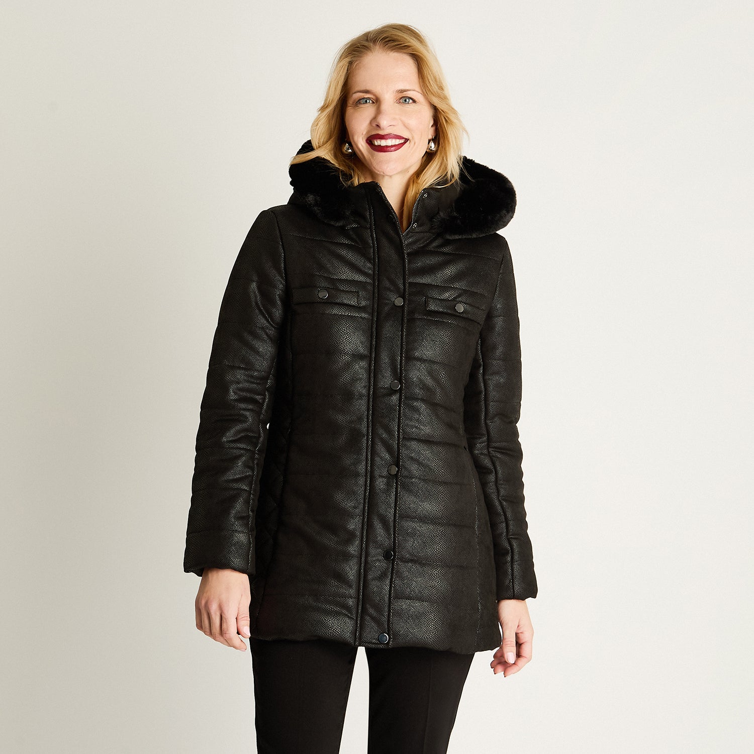 Parka Manga Larga Tela Piton Negro