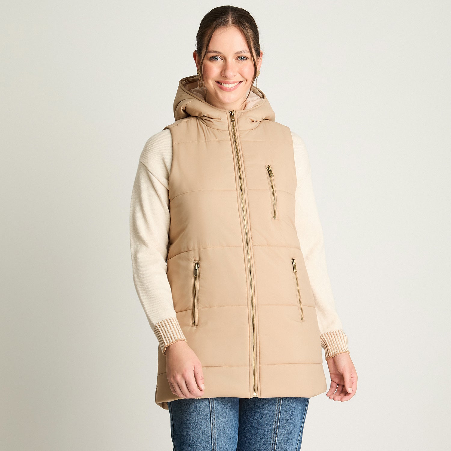 Parka Sin Mangas Moda Camel Curvi