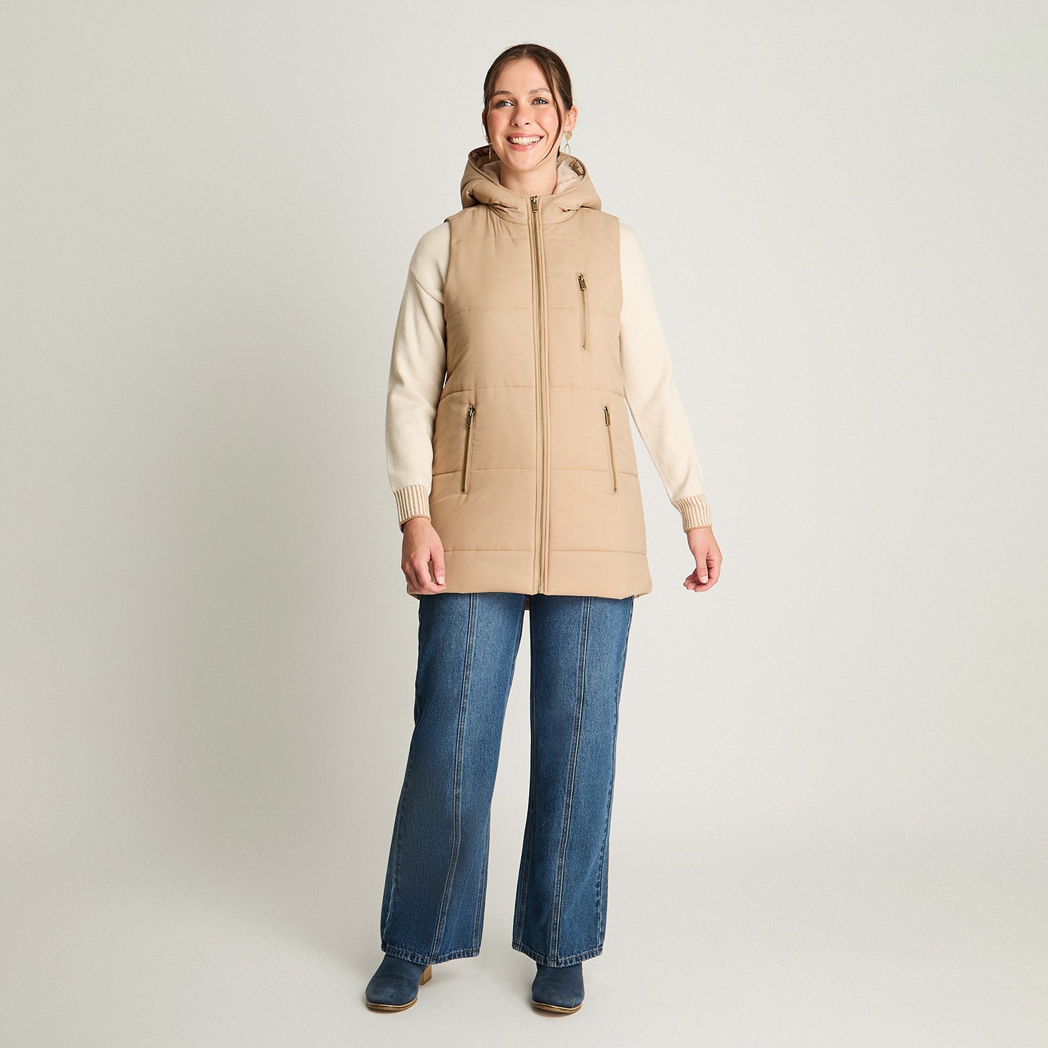 Parka Sin Mangas Moda Camel Curvi