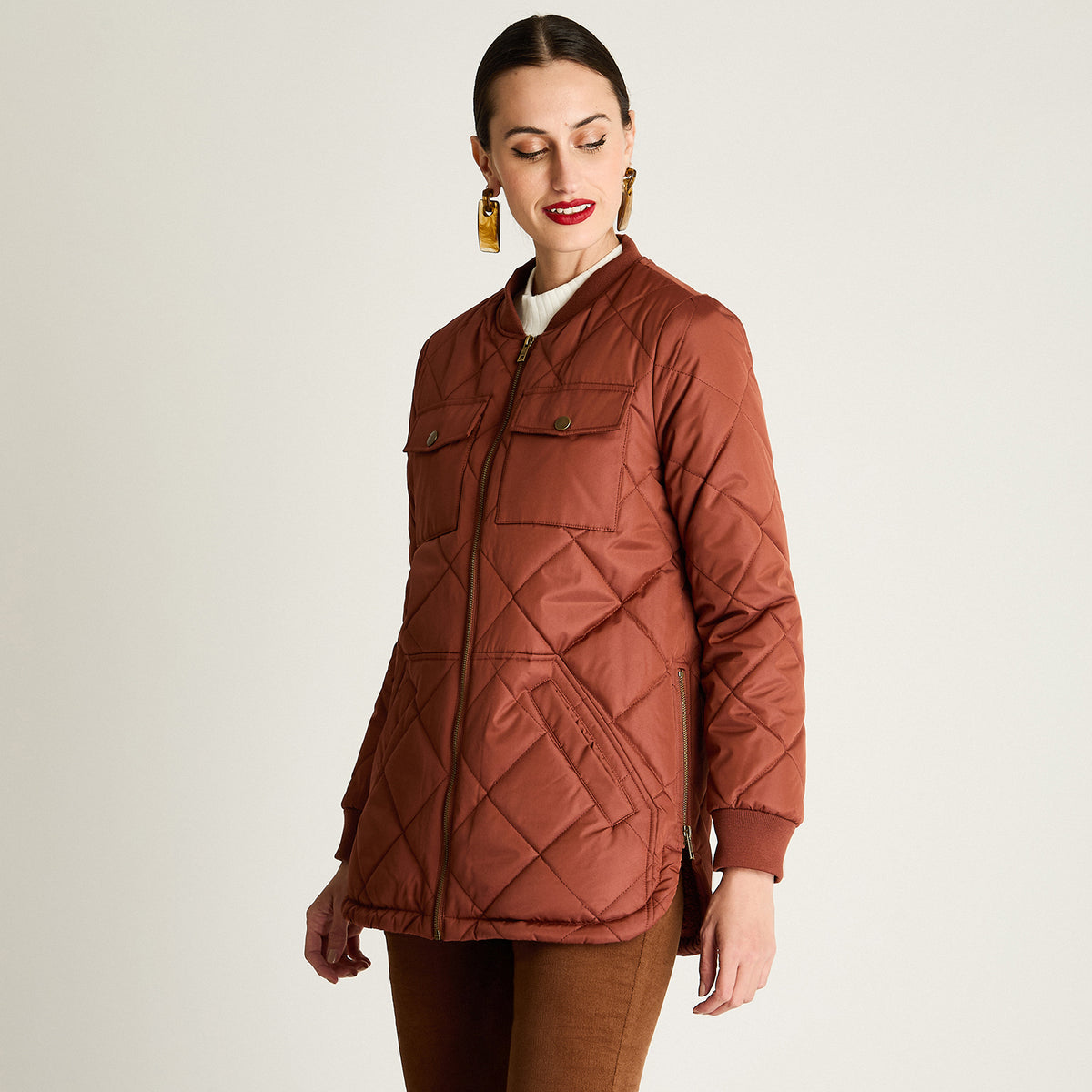 Parka Quilted Forrada Terracota