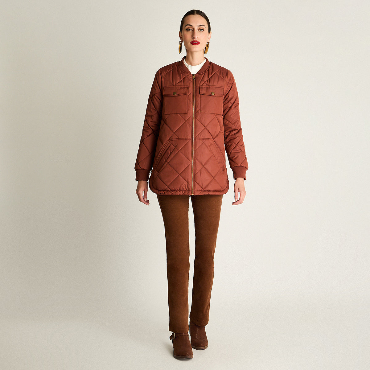 Parka Quilted Forrada Terracota