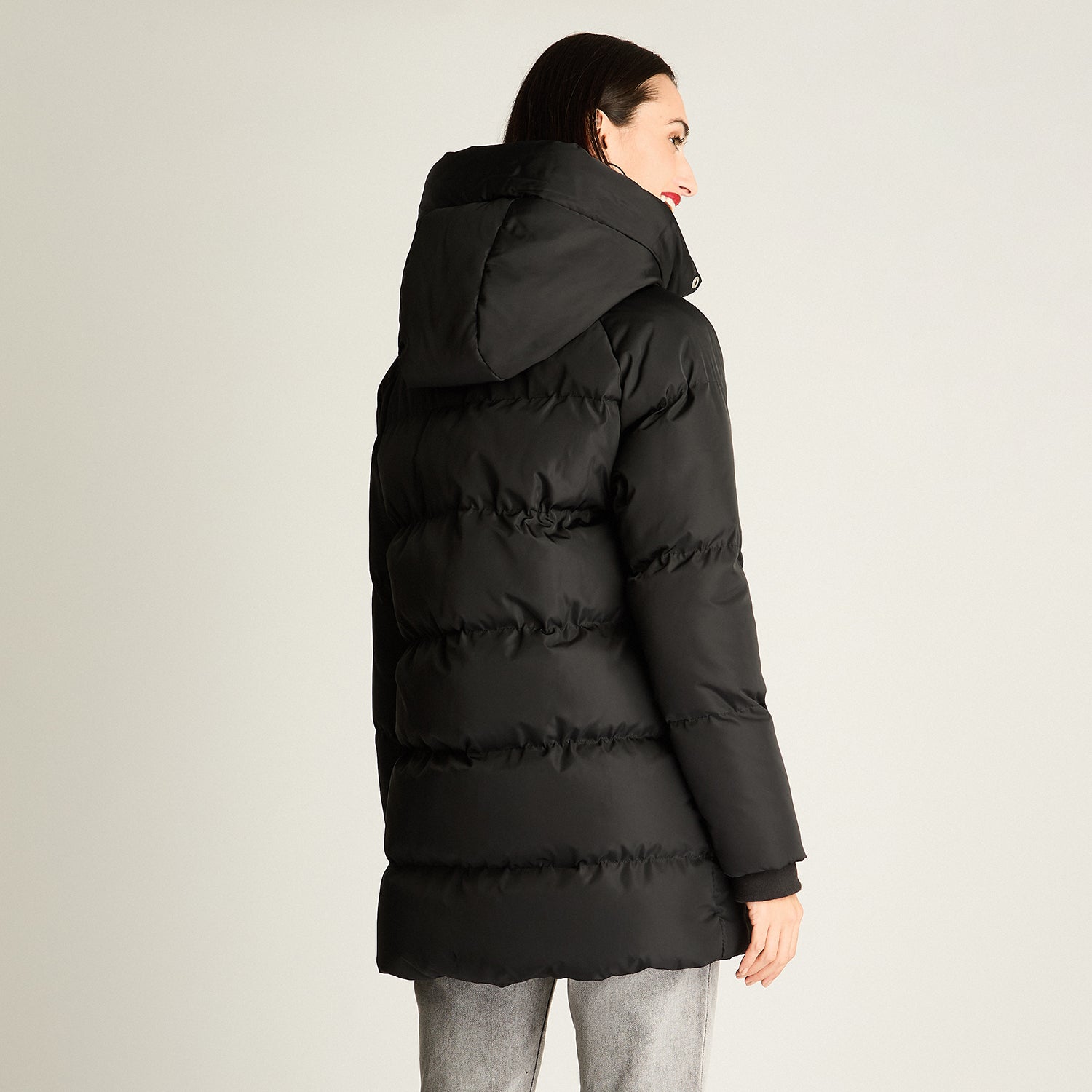 Parka Con Aplicación De Piel En Capucha Negro