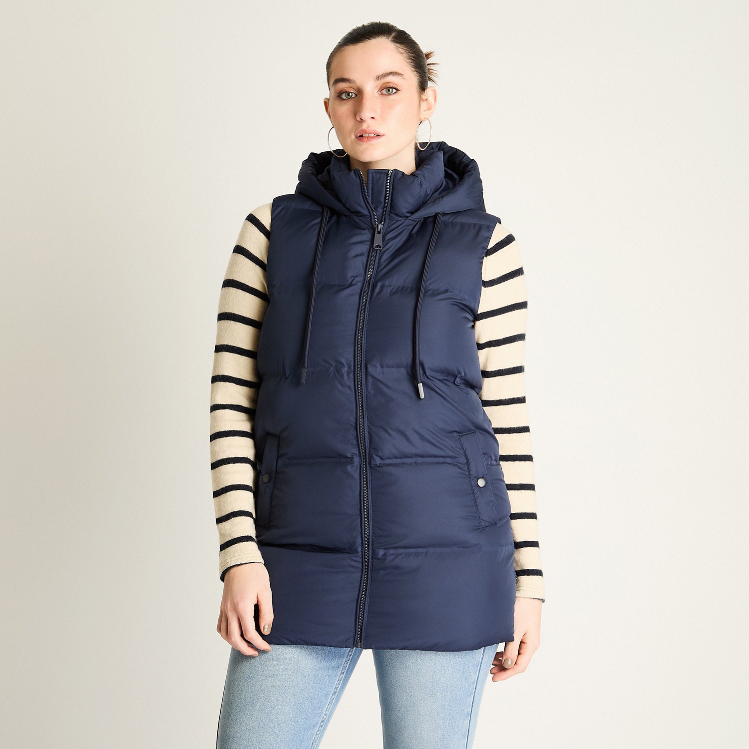 Parka Azul Sin Mangas No Elasticado Con Forro Calce Normal