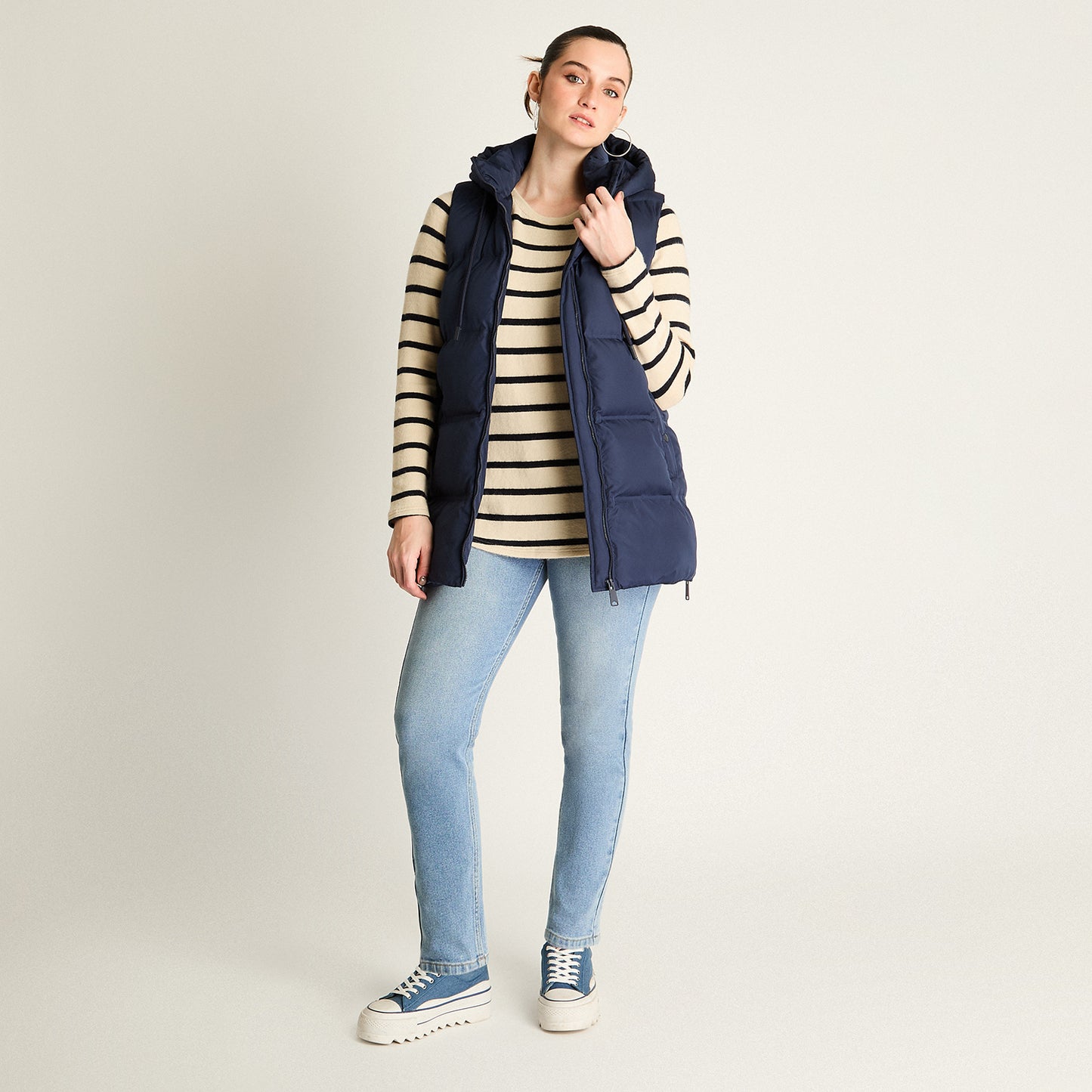 Parka Azul Sin Mangas No Elasticado Con Forro Calce Normal