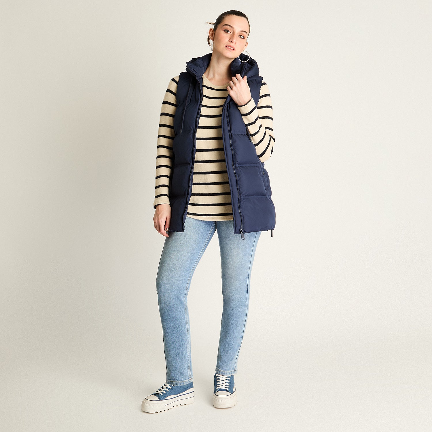 Parka Azul Sin Mangas No Elasticado Con Forro Calce Normal