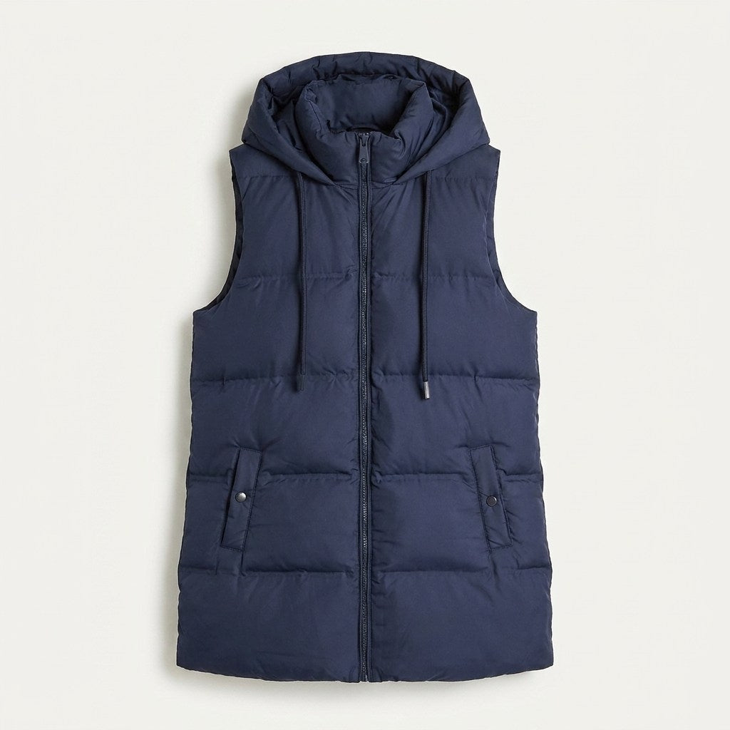 Parka Sin Mangas Azul Marino Con Capucha Y Acolchado en plano