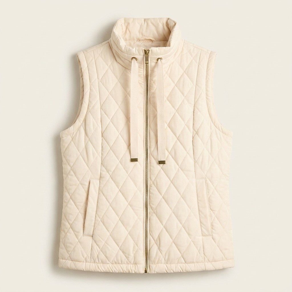 Parka Beige Sin Mangas Acolchada con Forro en plano