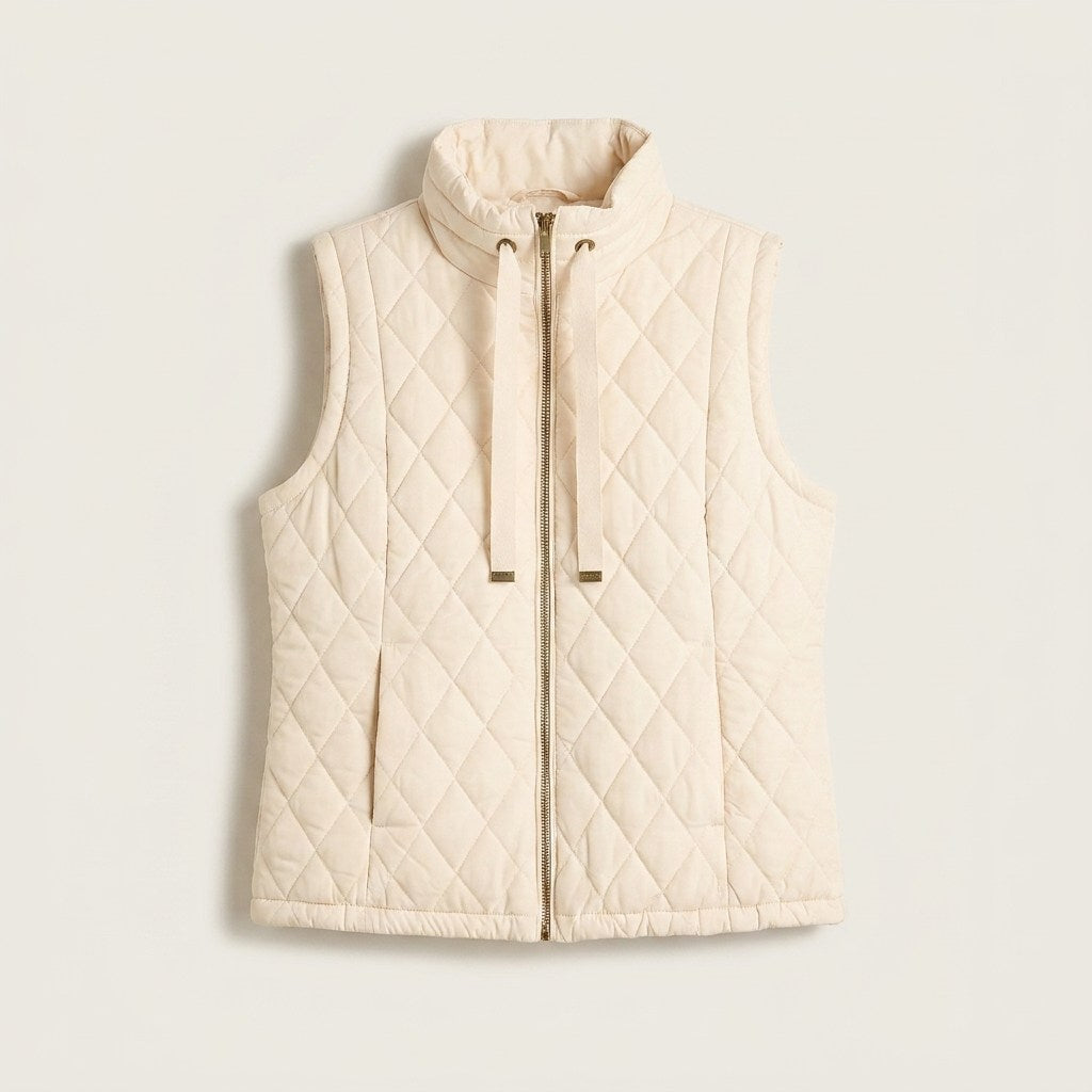 Parka Beige Sin Mangas Acolchada con Forro en plano