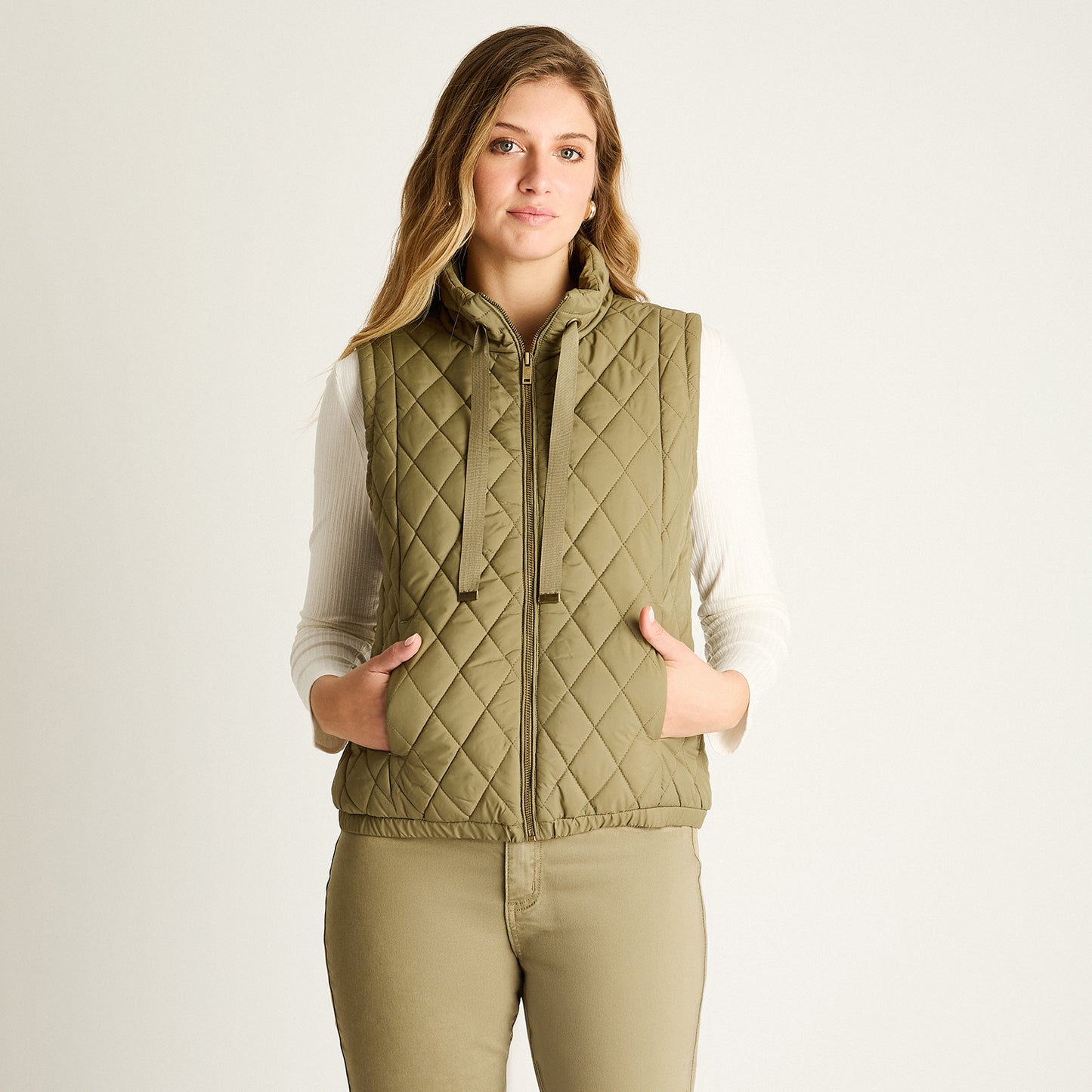 Parka Verde Sin Mangas No Elasticado Con Forro Calce Normal