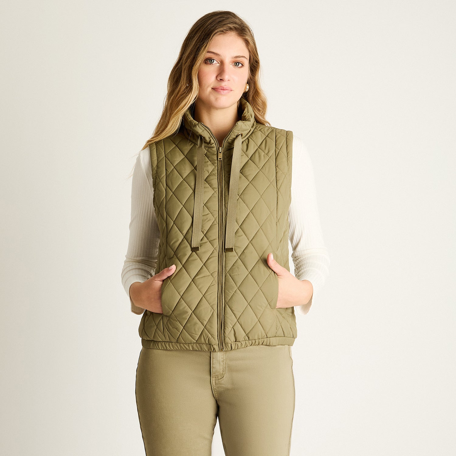 Parka Verde Sin Mangas No Elasticado Con Forro Calce Normal