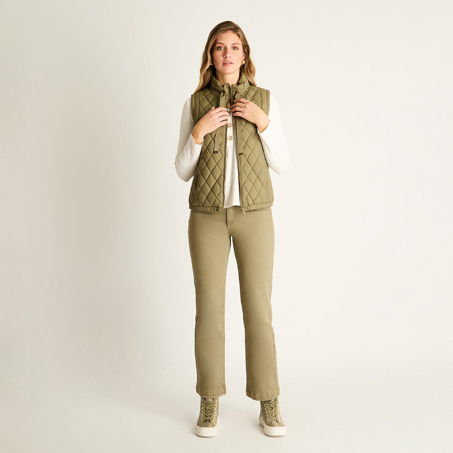 Parka Verde Sin Mangas No Elasticado Con Forro Calce Normal