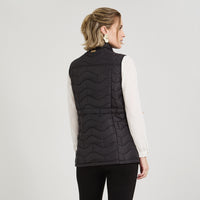 Parka sin mangas larga negra con ajustador de cintura