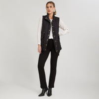 Parka sin mangas larga negra con ajustador de cintura