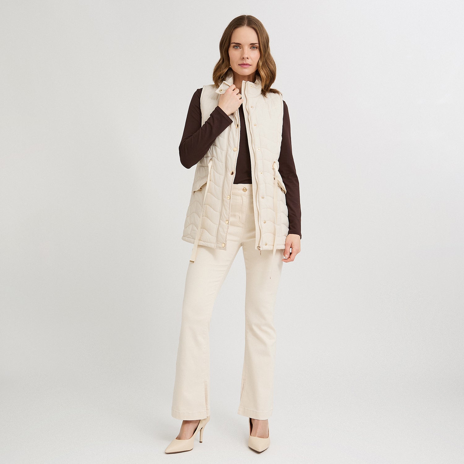 Parka sin mangas larga arena con ajustador de cintura