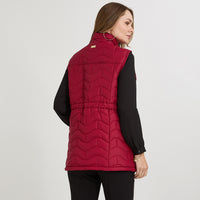 Parka sin mangas larga roja con ajustador de cintura