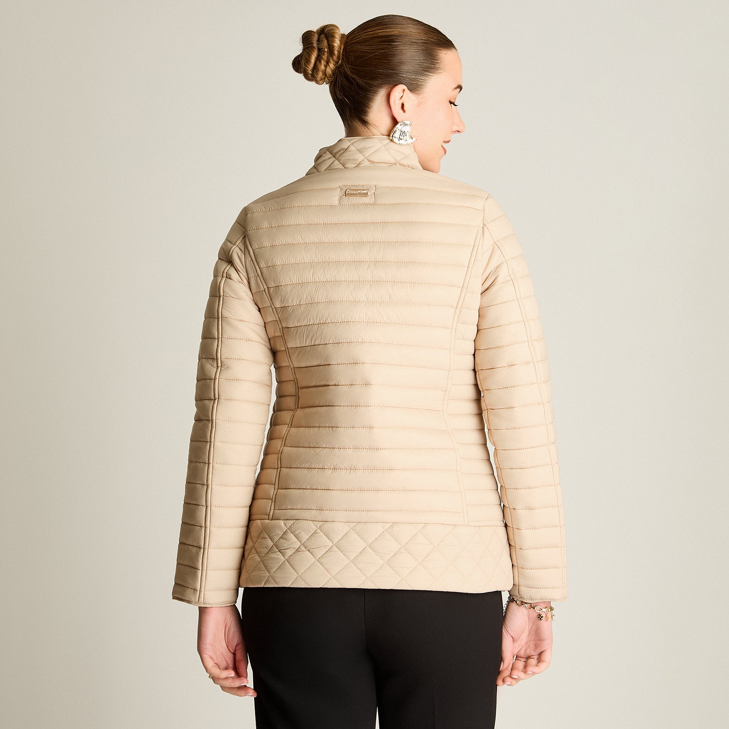 Parka Beige Manga Larga Elasticidad Nula Con Forro Calce Normal Tela Plano