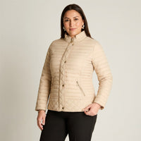 Parka Beige Acolchada Manga Larga con Bolsillos con Cierre en modelo plus size