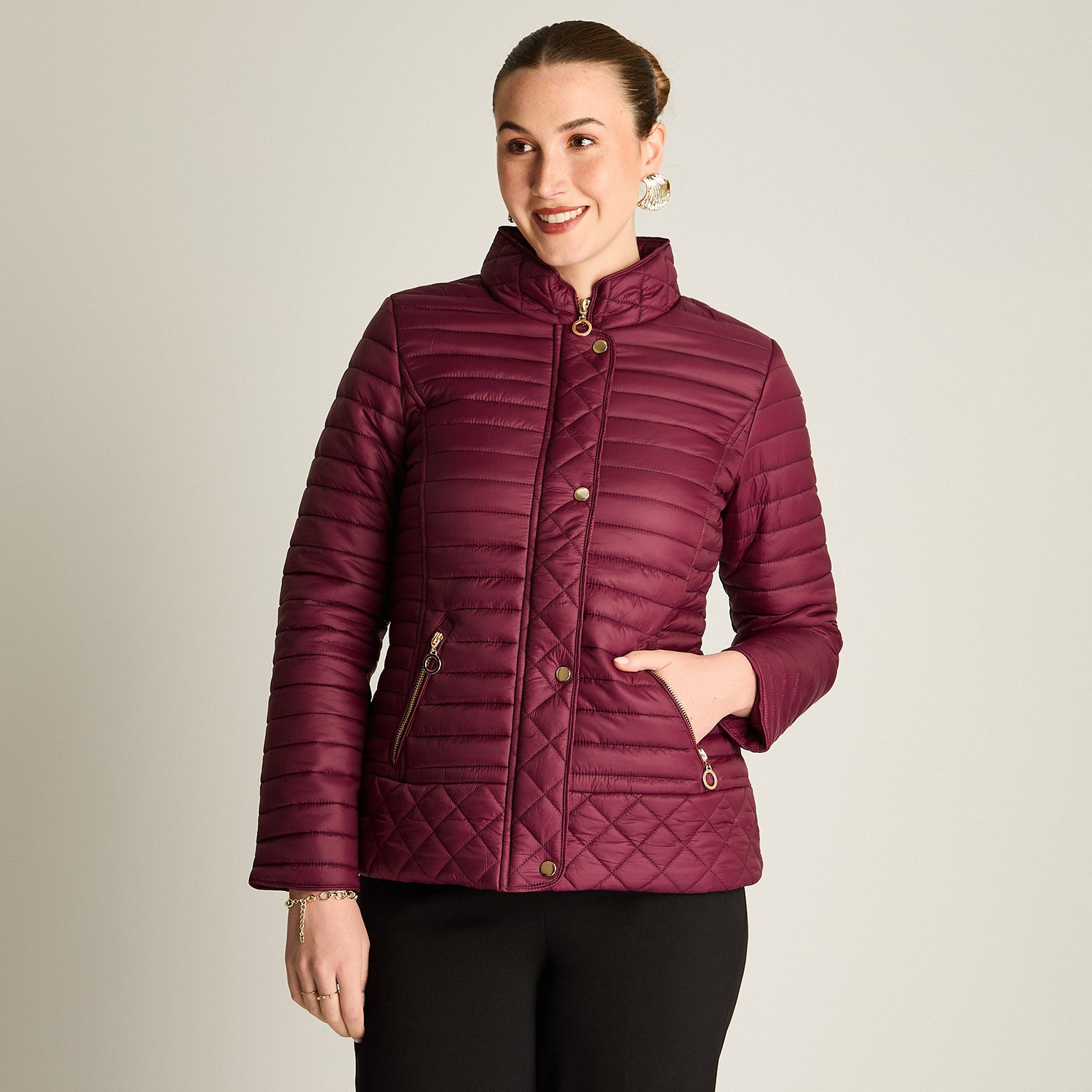 Parka Burdeo Manga Larga Elasticidad Nula Con Forro Calce Normal Tela Plano