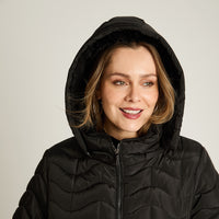Parka Negro Manga Larga Elasticidad Nula Con Forro Calce Normal Tela Plano