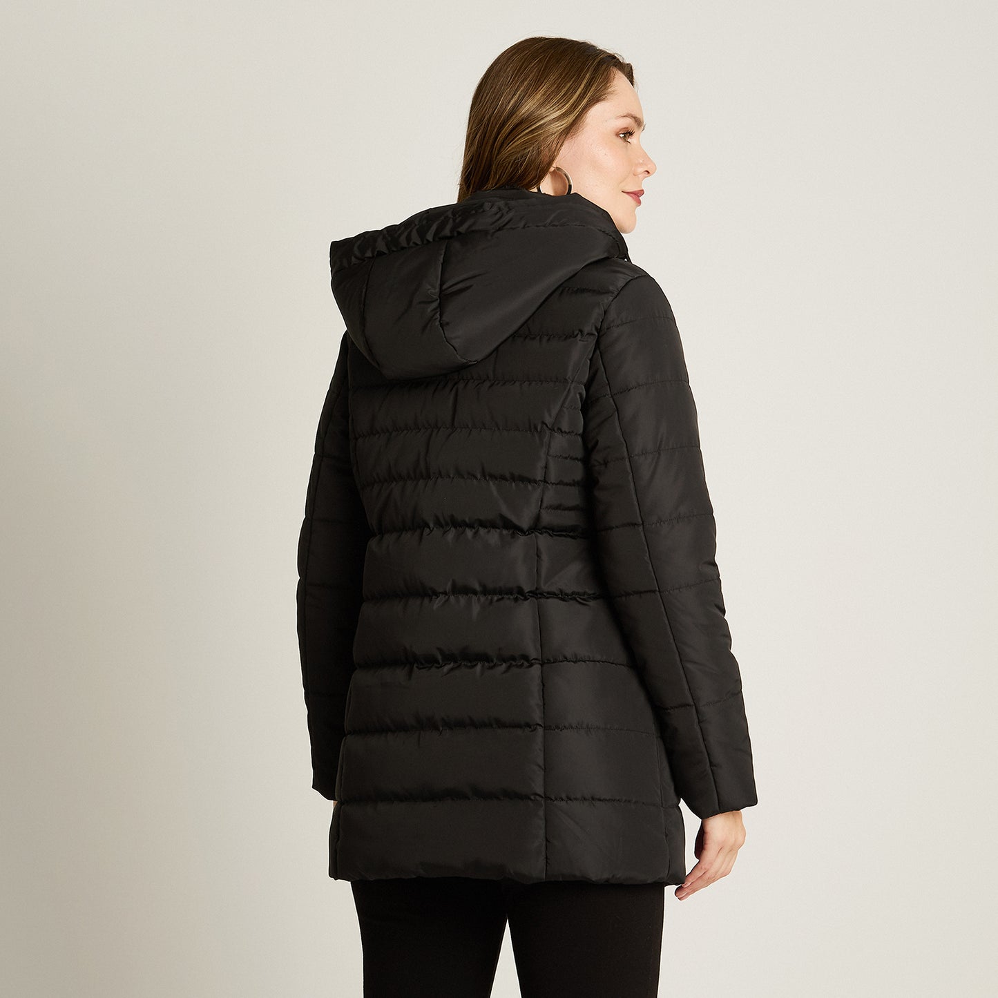 Parka Negro Manga Larga Elasticidad Nula Con Forro Calce Normal Tela Plano