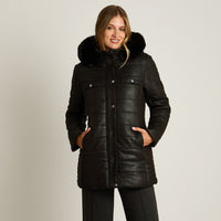 Parka Negro Manga Larga Elasticidad Nula Con Forro Calce Normal Tela Plano