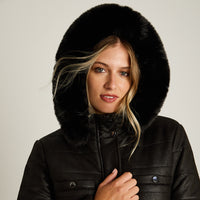 Parka Negro Manga Larga Elasticidad Nula Con Forro Calce Normal Tela Plano