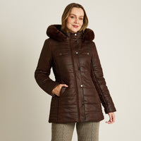 Parka Cafe Manga Larga Elasticidad Nula Con Forro Calce Normal Tela Plano