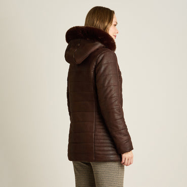 Parka Cafe Manga Larga Elasticidad Nula Con Forro Calce Normal Tela Plano