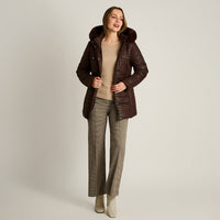 Parka Cafe Manga Larga Elasticidad Nula Con Forro Calce Normal Tela Plano