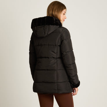 Parka Negro Manga Larga Elasticidad Nula Con Forro Calce Normal Tela Plano