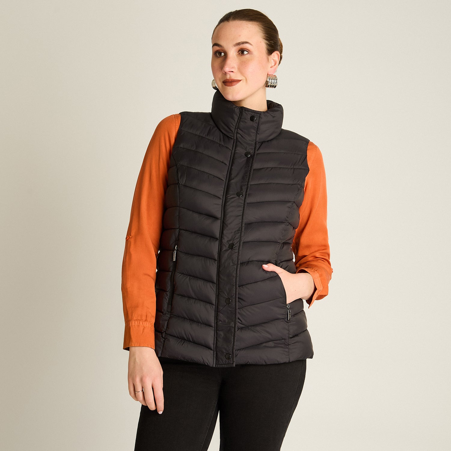 Parka Negro Sin Mangas Elasticidad Nula Sin Forro Calce Normal Tela Plano